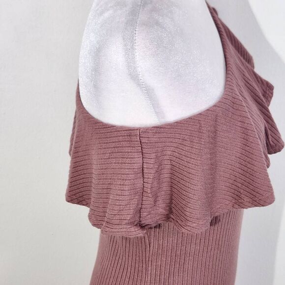 Michael Lauren Mauve Ribbed Knit One Shoulder Top Ruffle Accent NWT Size Large - Picture 5 of 11